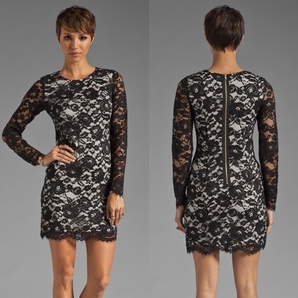 Theory Galician Marique Black Floral Lace White Bodice Long Sleeve Mini Dress -8 - Picture 2 of 10